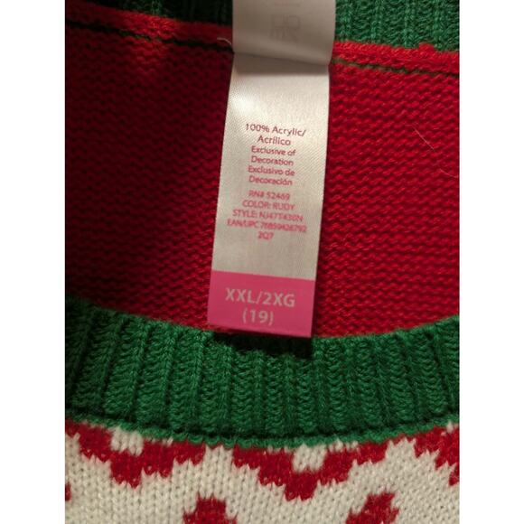 Ugly Christmas Sweater Sequin Rudolph Reindeer Red & Green, Juniors XXL 19 - Picture 7 of 10